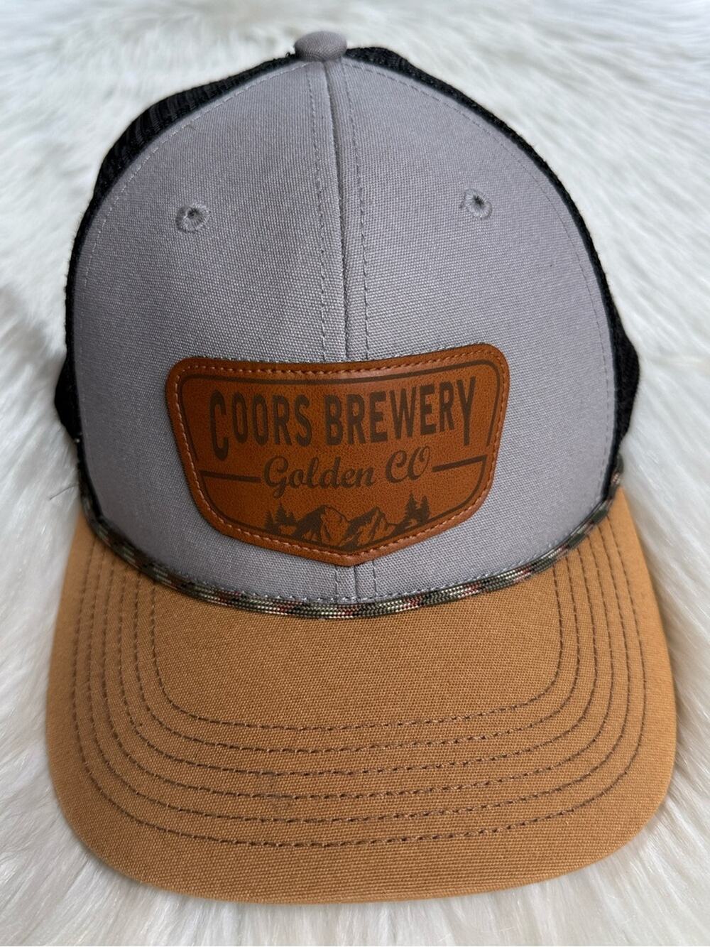 Coors Brewery Legacy Brown Leather Patch Mesh Trucker Hat